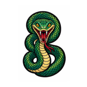 Green cobra snake embroidered patch with detailed scales, fangs, and gothic design for jackets