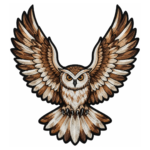 Flying owl embroidered patch with detailed brown and white feathers for jackets and apparel