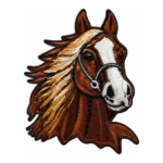 Brown horse head embroidered patch with detailed mane and western design for jackets