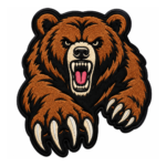 Fierce roaring brown bear embroidered patch with black details and claws for jackets