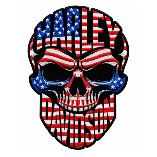 USA flag American skull embroidered patch with red white blue stitching for biker jackets and motorcycle vests