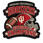 Indiana Hoosiers football embroidered patch with 2025 football, red IU helmet, stars and National Champions lettering