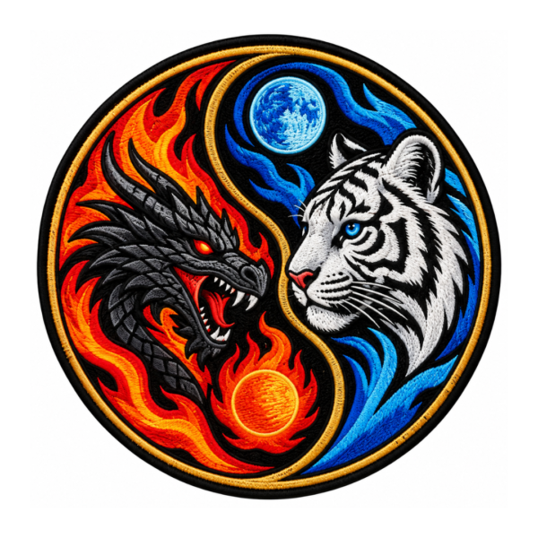 Dragon Tiger Yin Yang Embroidered Patch