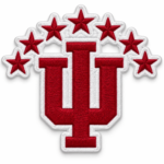 IU embroidered patch with red monogram, six red stars and white stitched border