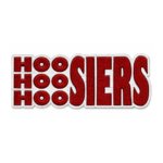 Hoo Hoo Hoosiers embroidered patch with stacked red lettering, circular O details and white stitched border