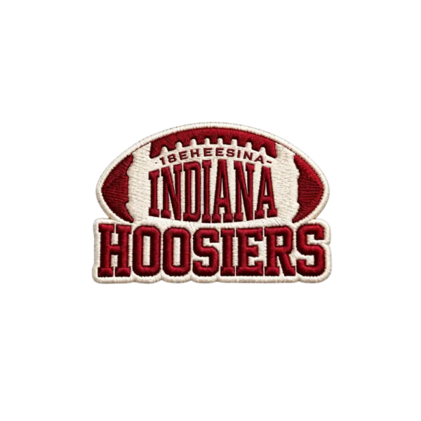 Indiana Hoosiers football embroidered patch with red and cream football design, bold Indiana lettering and Hoosiers text