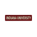 Indiana University embroidered patch with cream collegiate lettering on a deep red rectangular stitched background