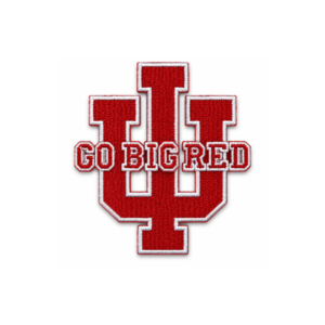 Go Big Red IU embroidered patch with large red monogram, bold center lettering and clean white stitched outline