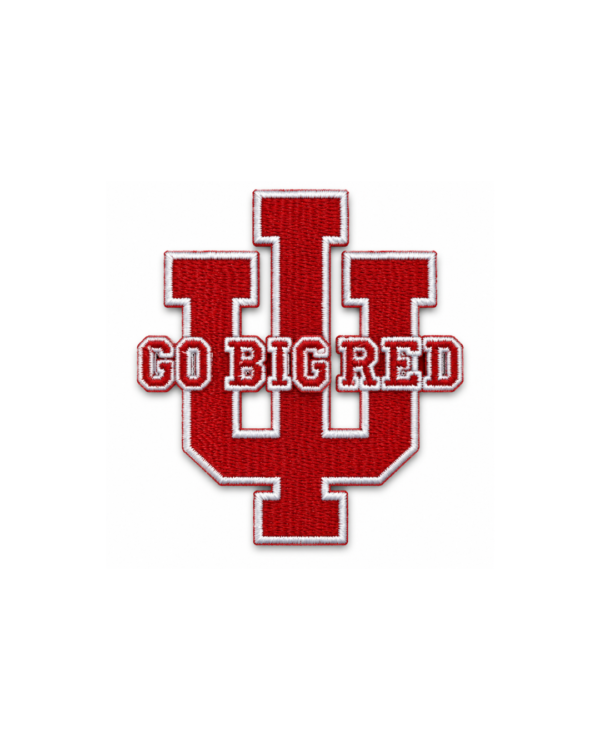 Go Big Red IU embroidered patch with large red monogram, bold center lettering and clean white stitched outline