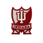 Indiana IU crest embroidered patch with red and cream shield, bold monogram and Indiana banner