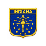 Shop an Indiana state embroidered patch with blue and gold torch and star detailing. Custom sizes and multiple backing options available.
