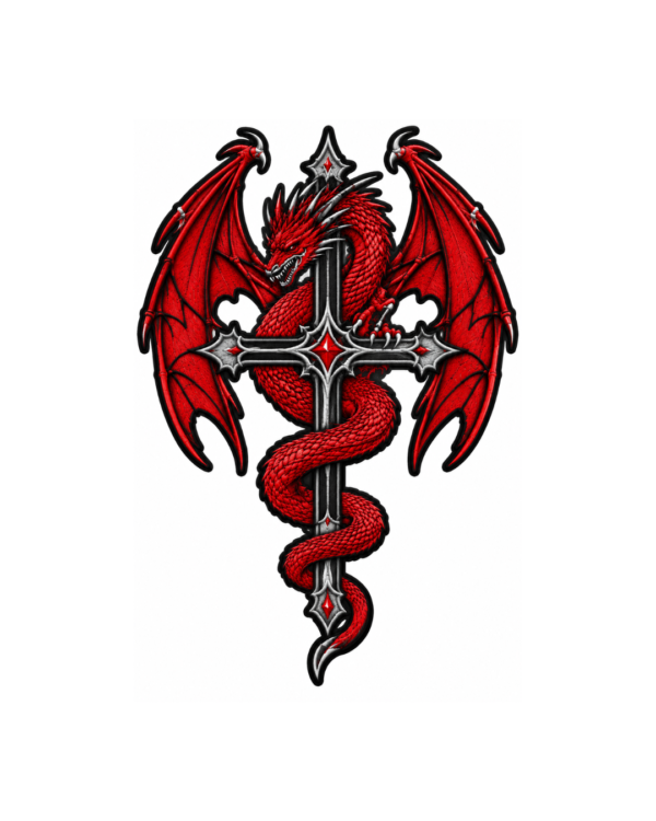 Red Dragon Cross Embroidered Patch