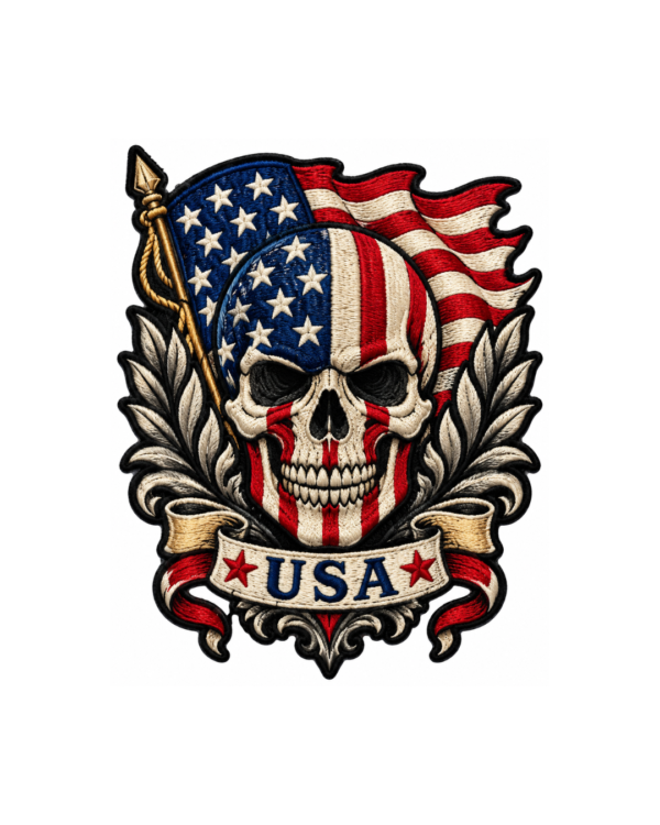 USA Skull Flag Embroidered Patch