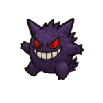 Purple cartoon monster embroidered patch with red eyes and white smile