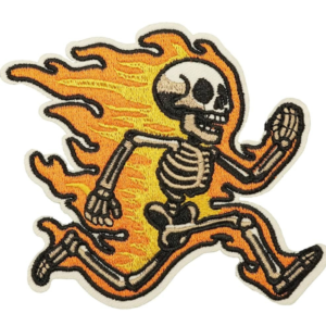 Flaming Running Skeleton Embroidered Patch