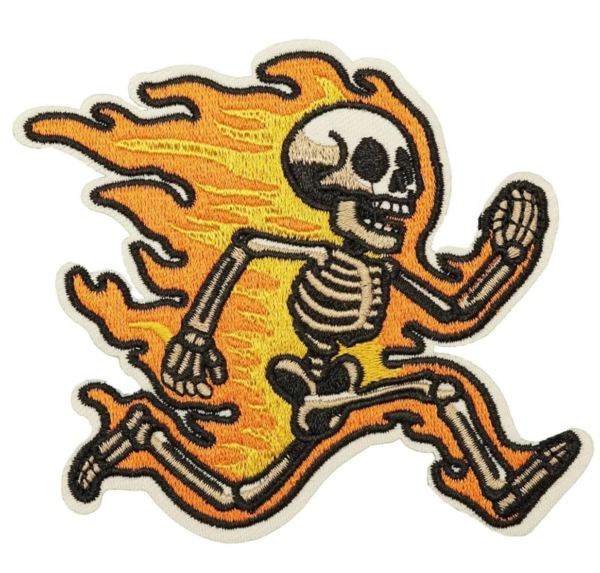 Flaming Running Skeleton Embroidered Patch