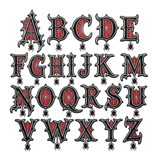 Gothic Letters Spiderweb Embroidered Patch