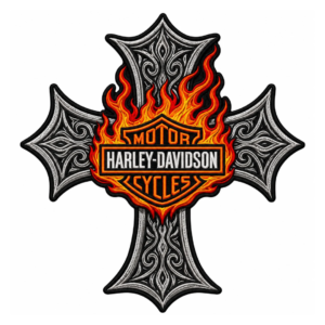 Flaming Gothic Cross Embroidered Patch