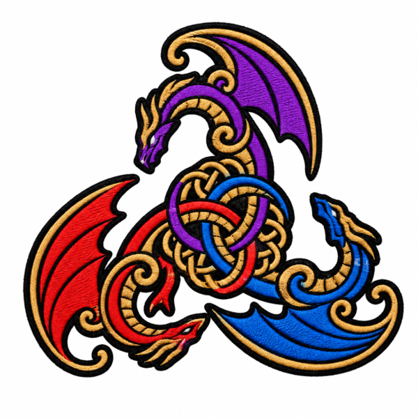 Celtic Triple Dragon Embroidered Patch