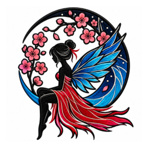 Blue Winged Fairy Cherry Blossom Embroidered Patch