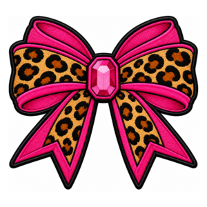 Pink Leopard Print Bow Embroidered Patch