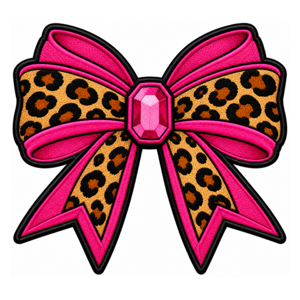 Pink Leopard Print Bow Embroidered Patch