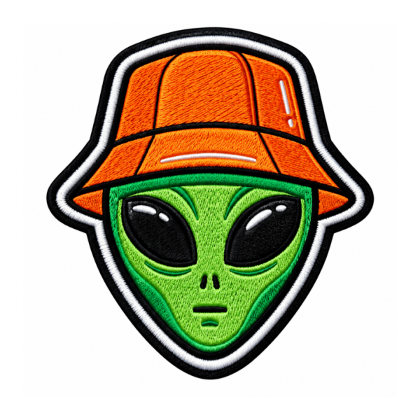 Green Alien Orange Bucket Hat Embroidered Patch