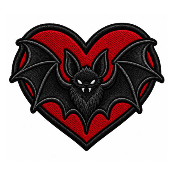 Gothic Bat Heart Embroidered Patch