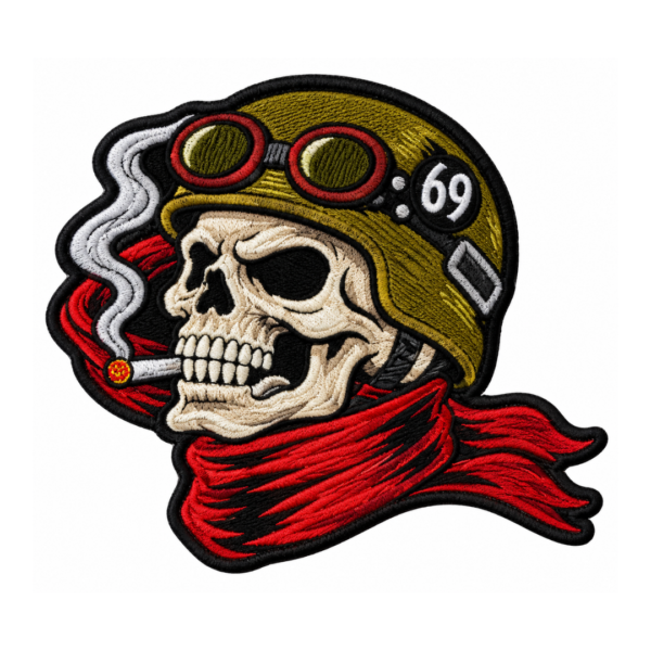 Biker Skull 69 Helmet Embroidered Patch