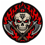 Flaming Skull Crossed Axes Embroidered Patch